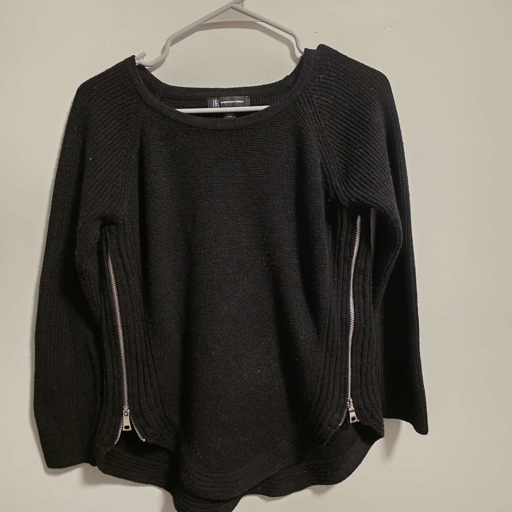INC International Concepts Black Sweater with Zipper Details